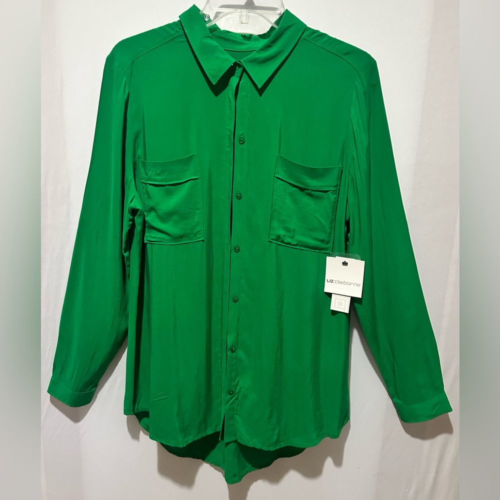 Liz Claiborne Vibrant Green Long Sleeve Shirt - Size M